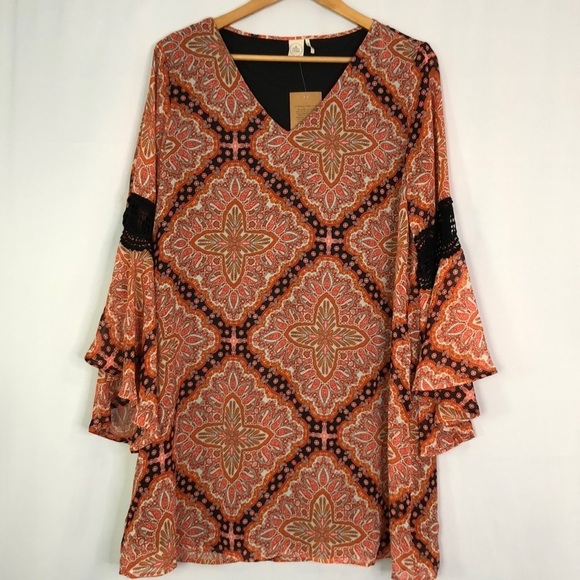 Paper Crane Anthropologie Boho Tunic Paisley Print Dress Size L - Picture 3 of 15